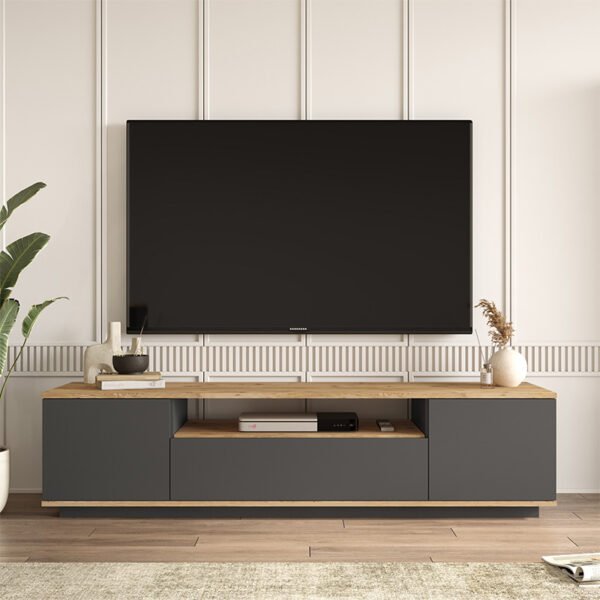 Έπιπλο τηλεόρασης Soren pakoworld sonoma-ανθρακί 180x.44.5x44.6εκ - Image 3