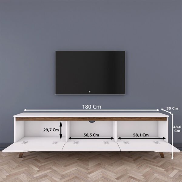 Έπιπλο τηλεόρασης Kasandra pakoworld λευκό-καρυδί 180x35x48,5εκ - Image 5