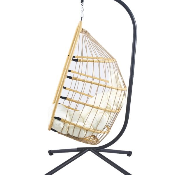 Κρεμαστή κούνια Nextdeco Wanda rattan με λευκά μαξιλάρια Υ110x85x62εκ.