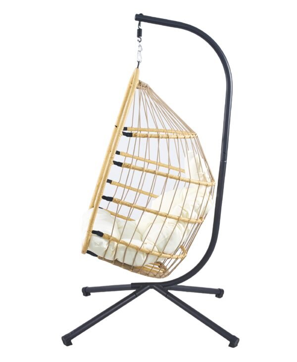 Κρεμαστή κούνια Nextdeco Wanda rattan με λευκά μαξιλάρια Υ110x85x62εκ.