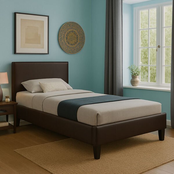 Κρεβάτι Nevil House Genius μονό 100x200 PU σκούρο καφέ ματ - Image 2