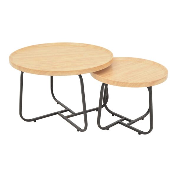 Tραπέζια σαλονιού Crismory House Genius σετ 2τεμ MDF σε φυσική απόχρωση και μαύρα μεταλλικά πόδια