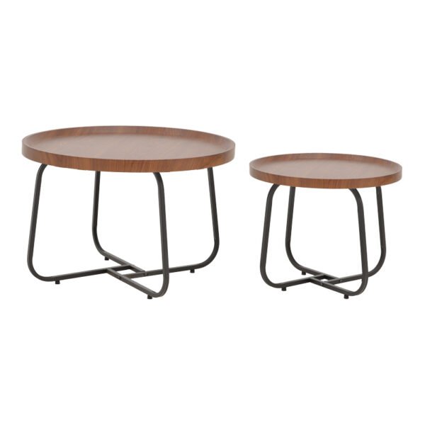Tραπέζια σαλονιού Crismory House Genius σετ 2τεμ MDF σε καφέ απόχρωση και μαύρα μεταλλικά πόδια