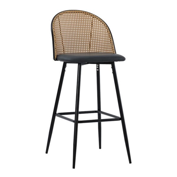 Σκαμπό μπαρ Kace House Genius pe rattan φυσικό-ανθρακί pu-μαύρο μέταλλο 43x55x102εκ