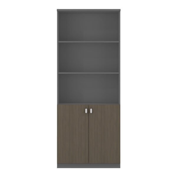 Βιβλιοθήκη γραφείου επαγγελματική Denith House Genius ανθρακί-καρυδί 80x40x200εκ