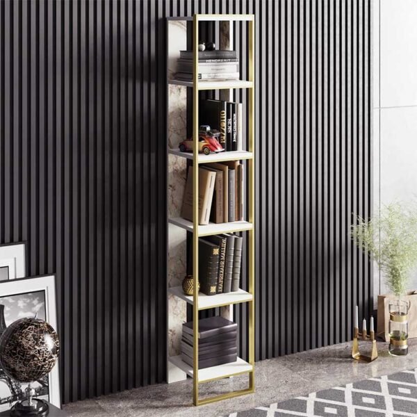 Βιβλιοθήκη Marble House Genius χρώμα λευκό μαρμάρου-χρυσό 32x31,5x178,5εκ - Image 2