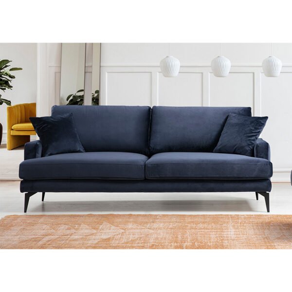 Καναπές 3θέσιος Fortune House Genius βελούδο μπλε-μαύρο 205x88x90εκ - Image 2
