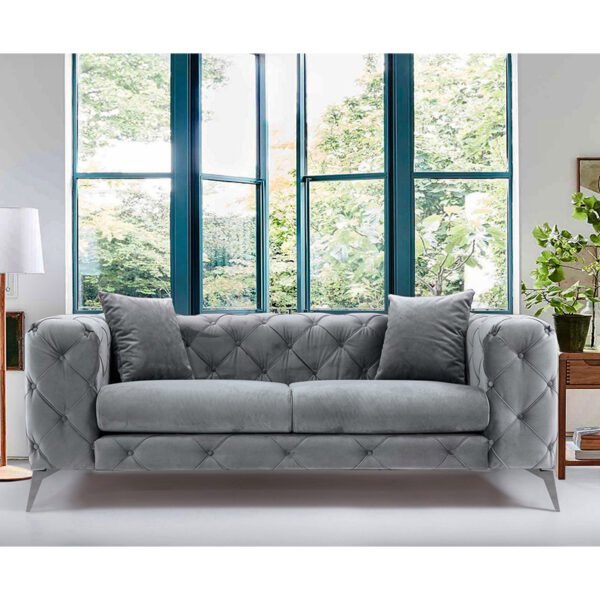 Καναπές 2θέσιος PWF-0502 House Genius βελούδο γκρι-χρώμιο 197x90x73εκ - Image 2