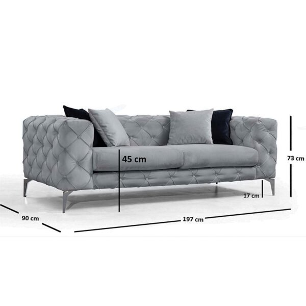 Καναπές 2θέσιος PWF-0502 House Genius βελούδο γκρι-χρώμιο 197x90x73εκ - Image 4