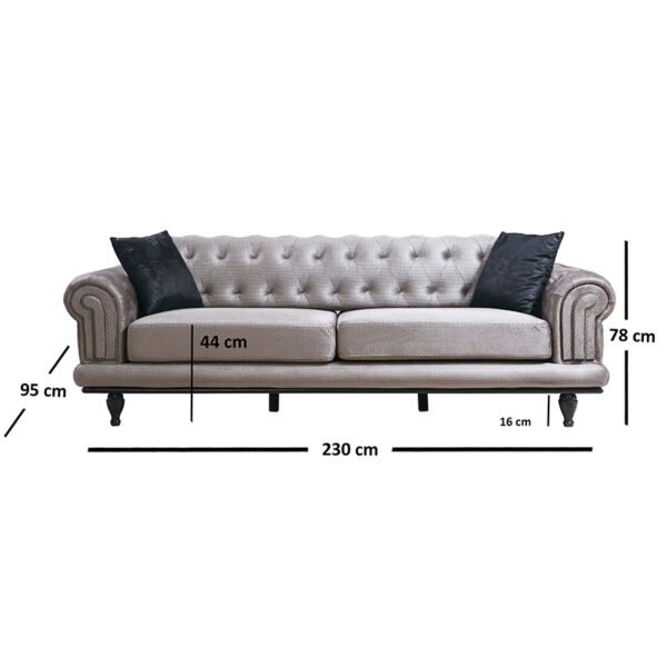 Καναπές 3θέσιος PWF-0522 House Genius ύφασμα γκρι-μαύρο 230x95x78εκ - Image 6