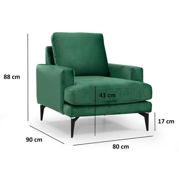 Πολυθρόνα Fortune House Genius βελούδο πράσινο-μαύρο 80x90x88εκ - Image 3