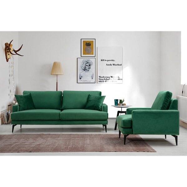 Καναπές 2θέσιος Fortune House Genius βελούδο πράσινο-μαύρο 175x90x88εκ - Image 3