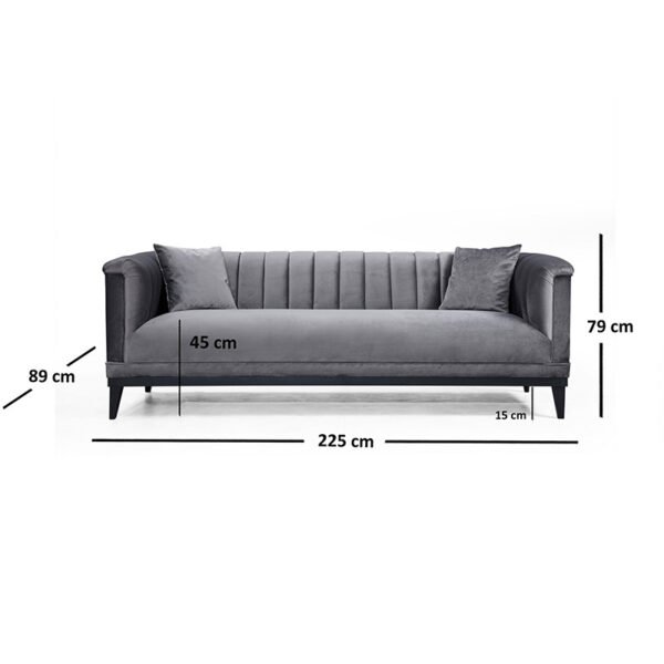 Καναπές 3θέσιος PWF-0541 House Genius βελούδο ανθρακί 255x89x79εκ - Image 4