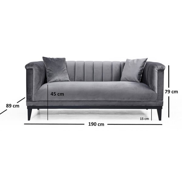 Καναπές 2θέσιος PWF-0541 House Genius βελούδο ανθρακί 190x89x79εκ - Image 4
