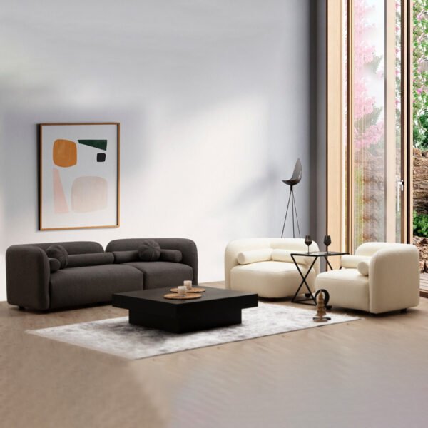 Πολυθρόνα Tranquil House Genius ύφασμα μπουκλέ κρεμ 90x90x74εκ - Image 2