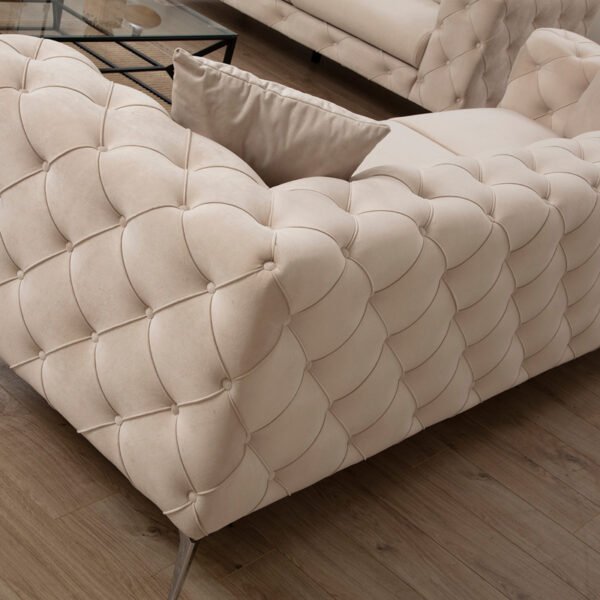 Καναπές 2θέσιος PWF-0579 House Genius τύπου Chesterfield ύφασμα εκρού 197x90x73εκ - Image 3