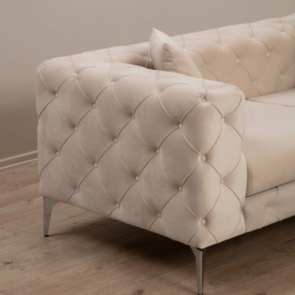 Καναπές 2θέσιος PWF-0579 House Genius τύπου Chesterfield ύφασμα εκρού 197x90x73εκ - Image 4