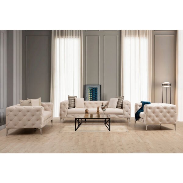 Καναπές 2θέσιος PWF-0579 House Genius τύπου Chesterfield ύφασμα εκρού 197x90x73εκ - Image 5