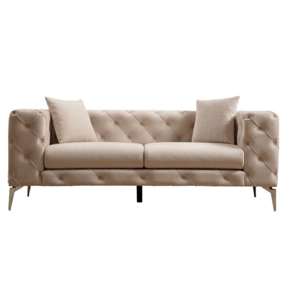 Καναπές 2θέσιος PWF-0579 House Genius τύπου Chesterfield ύφασμα εκρού 197x90x73εκ