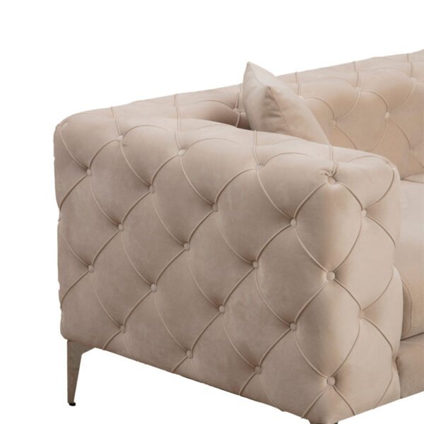 Καναπές 3θέσιος PWF-0579 House Genius τύπου Chesterfield ύφασμα εκρού 237x90x73εκ - Image 3
