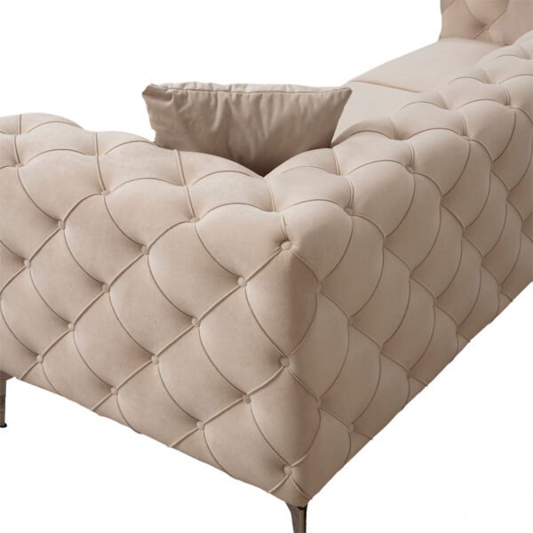 Καναπές 3θέσιος PWF-0579 House Genius τύπου Chesterfield ύφασμα εκρού 237x90x73εκ - Image 4