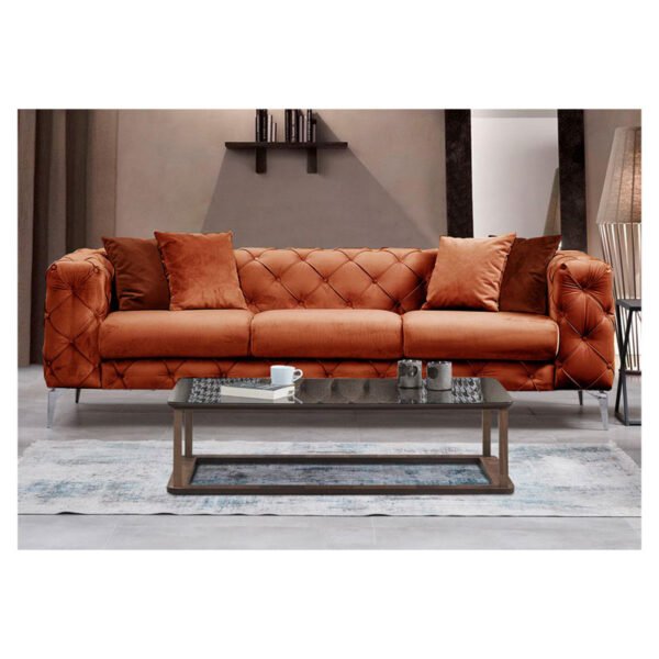 Καναπές 3θέσιος PWF-0579 House Genius τύπου Chesterfield ύφασμα κεραμιδί 237x90x73εκ - Image 2