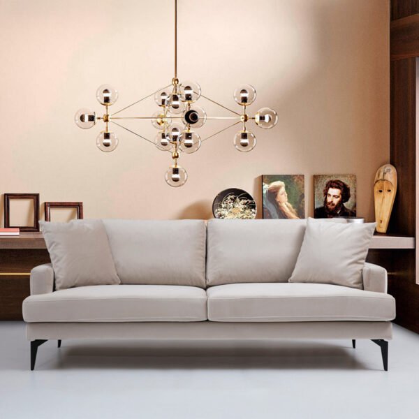 Καναπές 2θέσιος Fortune House Genius βελούδο μπεζ-μαύρο 175x90x88εκ - Image 2
