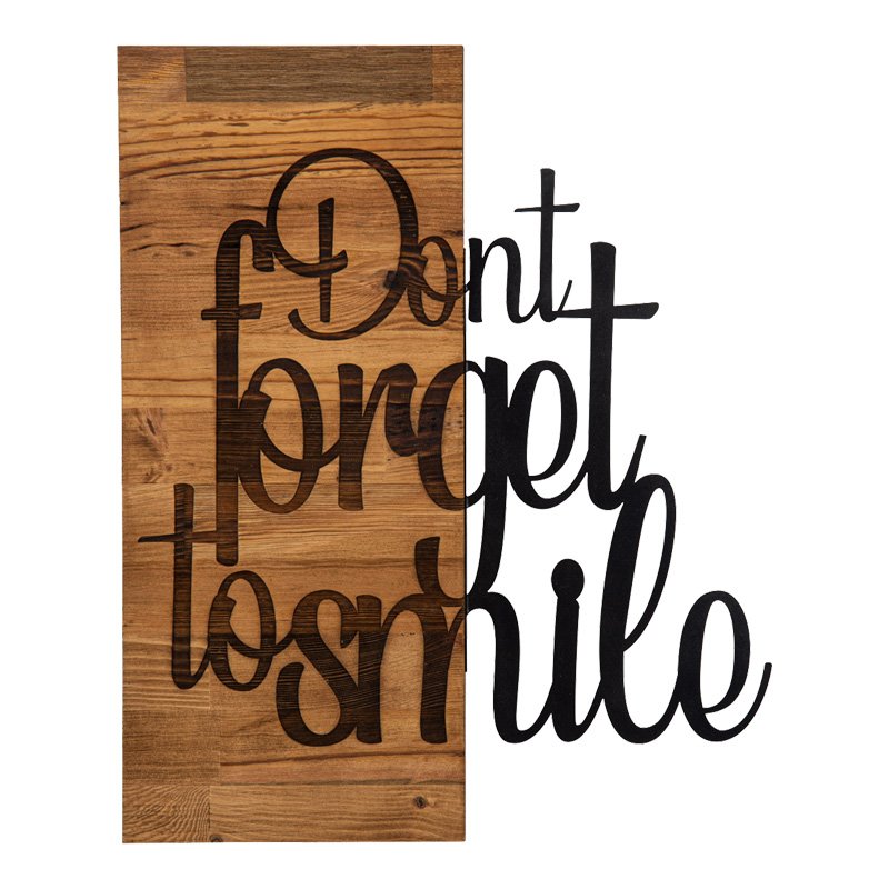 Διακοσμητικό τοίχου Smiley House Genius ξύλο πεύκου σε φυσική απόχρωση με μαύρο μέταλλο 47x3x58εκ