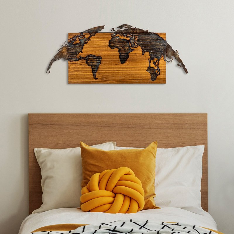 Διακοσμητικό τοίχου Mable House Genius ξύλο πεύκου σε φυσική απόχρωση με μαύρο μέταλλο 83x3x38εκ - Image 2