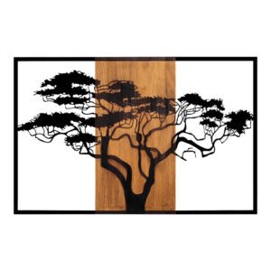 Διακοσμητικό τοίχου Leroun House Genius ξύλο πεύκου σε φυσική απόχρωση με μαύρο μέταλλο 90x3x58εκ