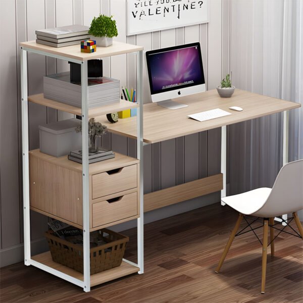 Γραφείο Zayn ΙΙ House Genius με ραφιέρα-MDF φυσικό-λευκό 107x40x110εκ - Image 2