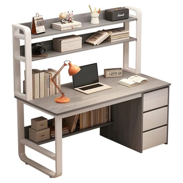 Γραφείο Soco House Genius με ραφιέρα-MDF γκρι-λευκό 120x50x147εκ