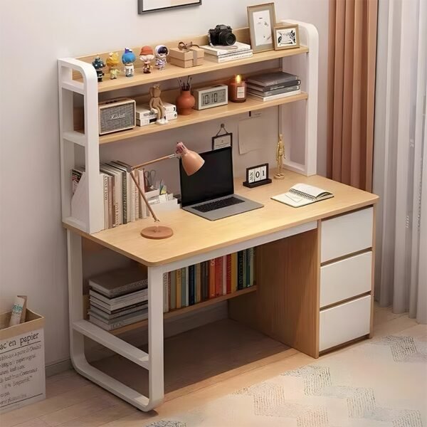 Γραφείο Soco House Genius με ραφιέρα-MDF φυσικό-λευκό 120x50x147εκ - Image 2