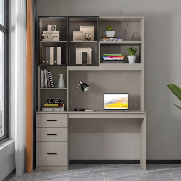 Γραφείο υπολογιστή με βιβλιοθήκη Citoro House Genius mdf σε μπεζ απόχρωση 120x50x180εκ - Image 2