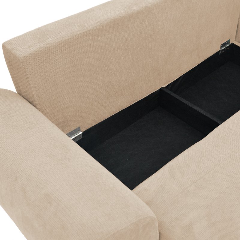 Kαναπές κρεβάτι τριθέσιος αναστρέψιμος Settee House Genius ύφασμα με αποθηκευτικό χώρο σε μπεζ απόχρωση 286x204x93εκ - Image 6