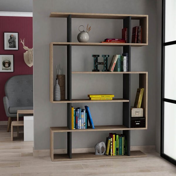 Βιβλιοθήκη MITO House Genius σε χρώμα φυσικό-ανθρακί 108,5x25,5x161εκ - Image 2
