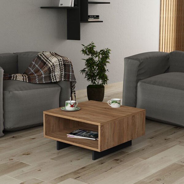 Τραπέζι σαλονιού Hola House Genius φυσικό-ανθρακί 60x60x32εκ - Image 2
