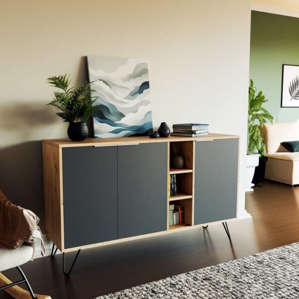 Μπουφές Clara House Genius χρώμα light oak-ανθρακί 142x35.5x83εκ - Image 2