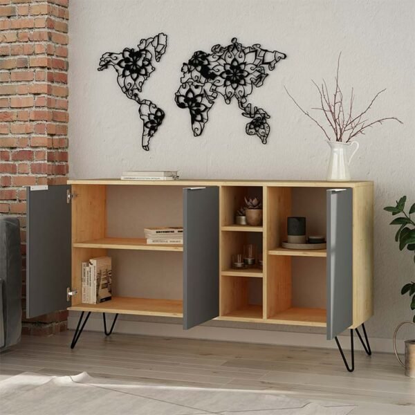 Μπουφές Clara House Genius χρώμα light oak-ανθρακί 142x35.5x83εκ - Image 4