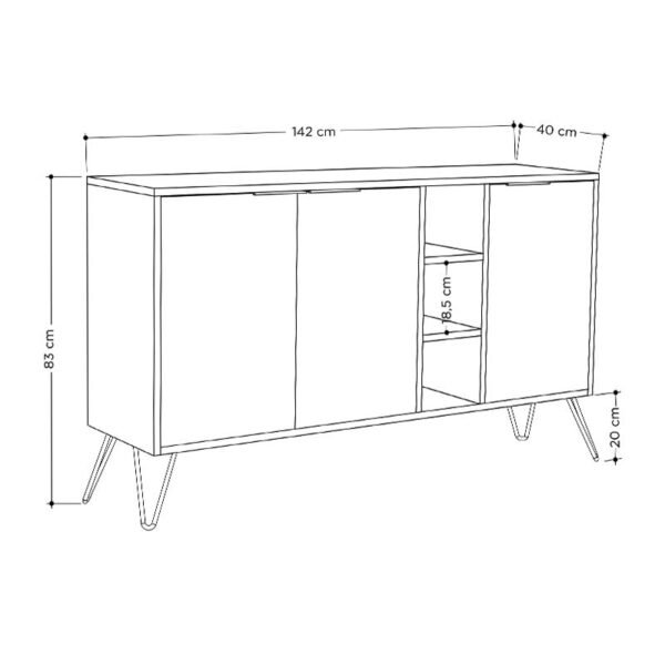 Μπουφές Clara House Genius χρώμα light oak-ανθρακί 142x35.5x83εκ - Image 5