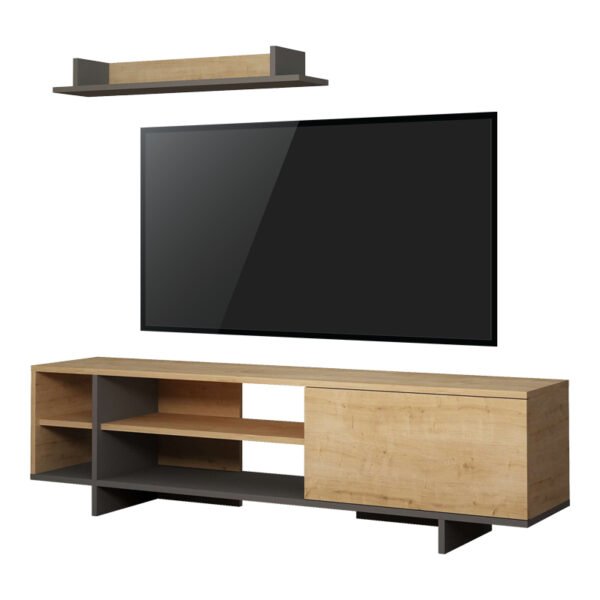 Σύνθετο σαλονιού Saloon House Genius σε ανθρακί-oak απόχρωση 160x35.5x44εκ