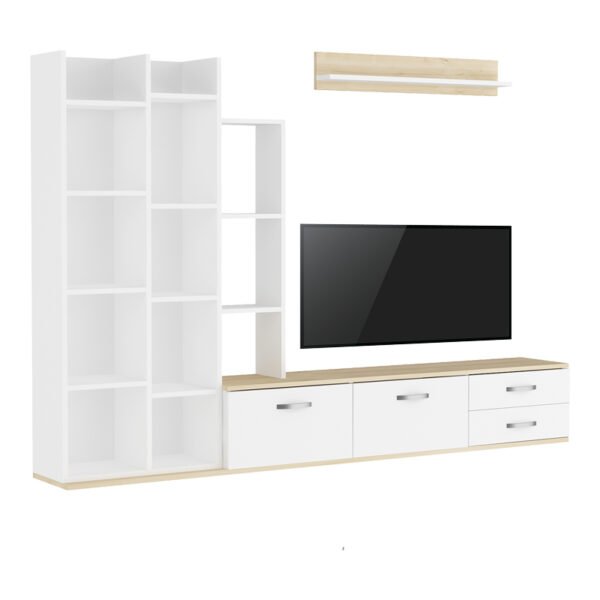 Σύνθετο σαλονιού Leman House Genius σε λευκή-oak απόχρωση 240x35x154εκ