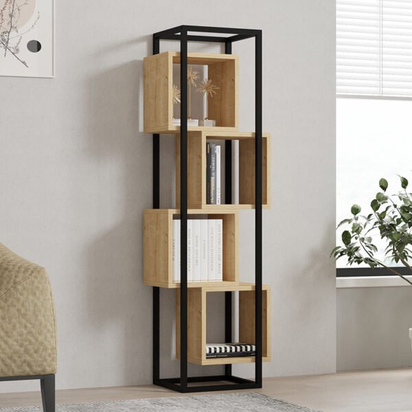 Βιβλιοθήκη Gridur House Genius σε oak απόχρωση με μαύρο μεταλλικό σκελετό 44x29x140εκ - Image 2