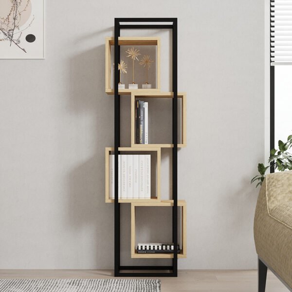Βιβλιοθήκη Gridur House Genius σε oak απόχρωση με μαύρο μεταλλικό σκελετό 44x29x140εκ - Image 3