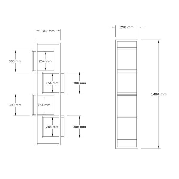 Βιβλιοθήκη Gridur House Genius σε oak απόχρωση με μαύρο μεταλλικό σκελετό 44x29x140εκ - Image 5