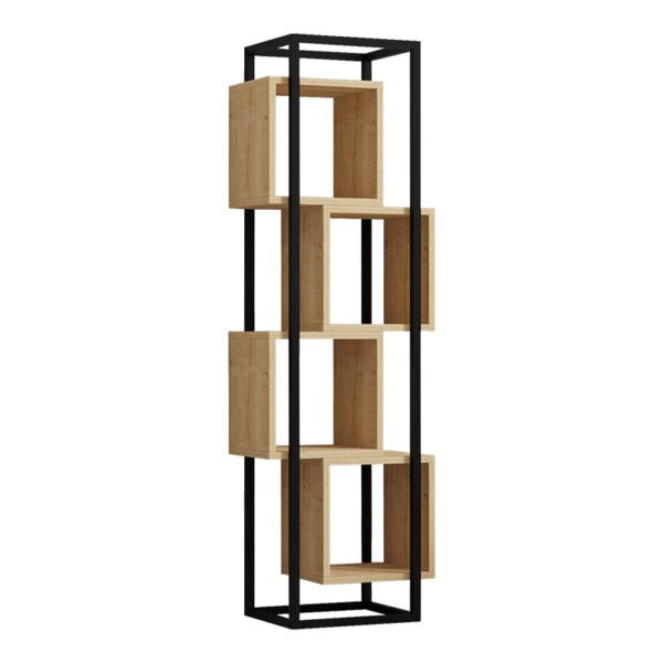 Βιβλιοθήκη Gridur House Genius σε oak απόχρωση με μαύρο μεταλλικό σκελετό 44x29x140εκ