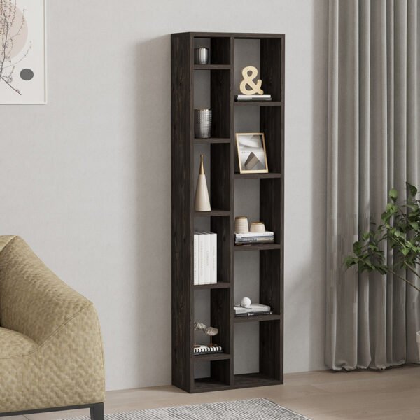 Βιβλιοθήκη Minicu House Genius σε σκούρο καρυδί απόχρωση  44,4x19,6x150εκ - Image 2