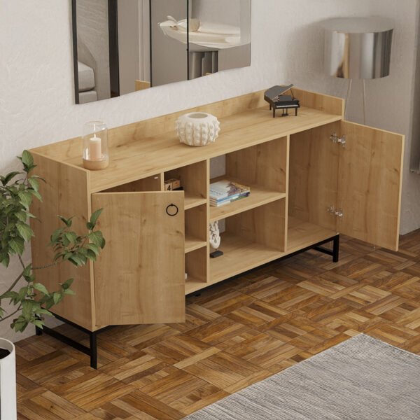 Μπουφές Delta House Genius σε oak απόχρωση με μαύρα μεταλλικά πόδια 160x40x85εκ - Image 3