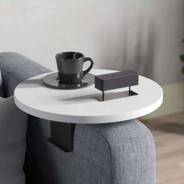 Βοηθητικό τραπεζάκι Linea House Genius σε λευκή απόχρωση με μαύρα μεταλλικά πόδια Φ35,5x5εκ - Image 2