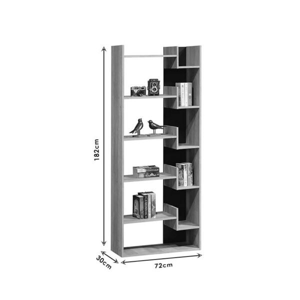 Βιβλιοθήκη Naya House Genius sonoma-ανθρακί 72x30x182.5εκ - Image 3
